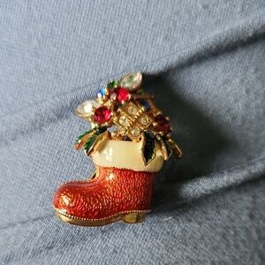 Source Unknown Red and Gold Boot Brooch